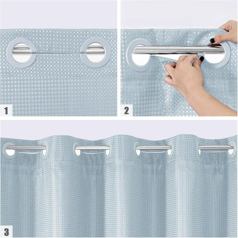 Set, MitoVilla No Hooks Needed Blue Waffle Shower Curtain Liner Modern Waffle Weave Heavy Duty Fabric Cloth Shower