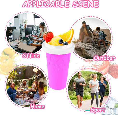 DIY Slushy Maker Cup - TIK TOK Magic Slushie Maker, Quick Frozen Smoothie Pinch Cup, Portable Squeeze Ice Cup, Pink
