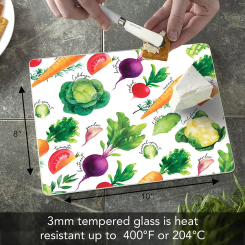 CounterArt Delicious Veggies 3mm Heat Tolerant Tempered Glass Cutting Board 10” x 8”, Dishwasher Safe, Manufactured in