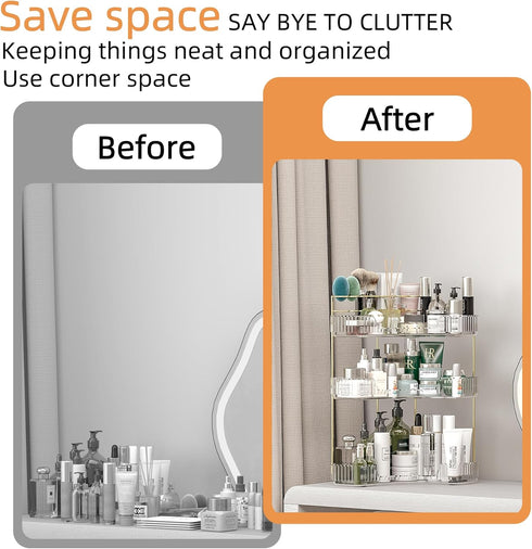 Countertop 3 Countertop Makeup Organizer Tier, Corner Bathroom Organizer with Toothbrush and Makeup Brush Holder