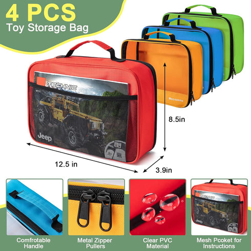 Mecozone 4 Set PCS Toys Storage Bag, Classic Bricks Building Storage Bag, Travel Case for Building Toys, Puzzles