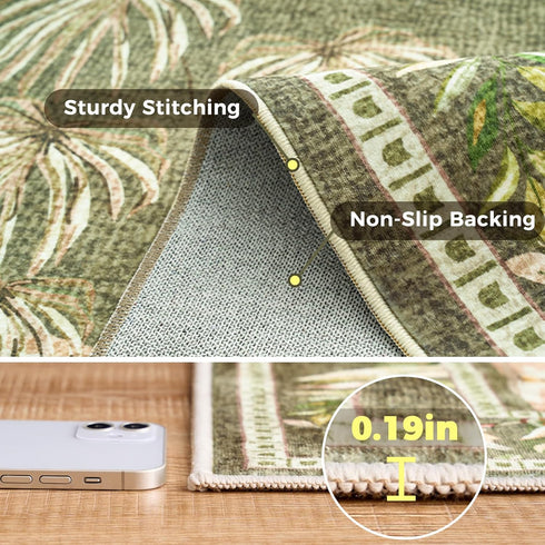 jinchan 5ft 5' Round Rug Green Jungle Animals Print, Machine Washable Circle Modern Soft Non-Slip Forest Plant Throw
