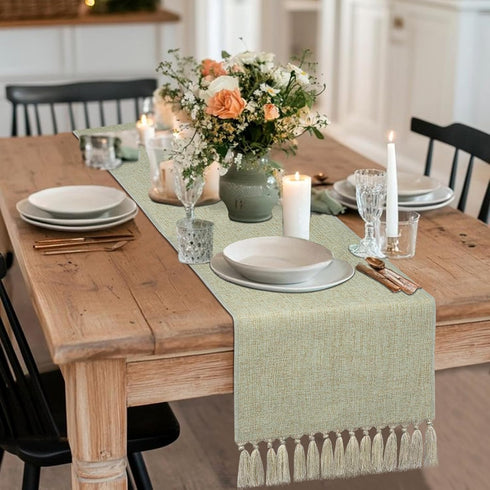 36 Inch yuboo Sage Green Table Runner - Small Spring Coffee Table Runner, Boho Farmhouse Dresser Scarves for Bedroom