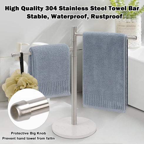 Standing Hand Towel Holder, Marble Base Towel Rack with 304 Stainless Steel, Countertop Stand Towel Ring for Kitchen