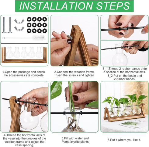 Decor(5 Bulb YIBOT Propagation Stations,Plant Terrarium with Wooden Stand,Plant Lover Gifts for Women for Hydroponics