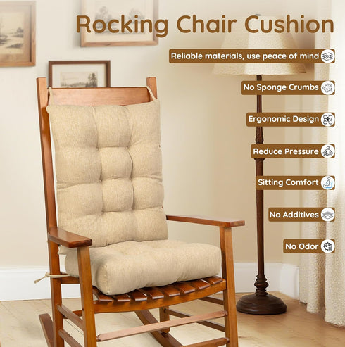 Vicatiful Ties,Set 2 Non-Slip Rocking Chair Cushion,Extra Large Linen Thick Chair Pads,Durable High Back Seat Cushions