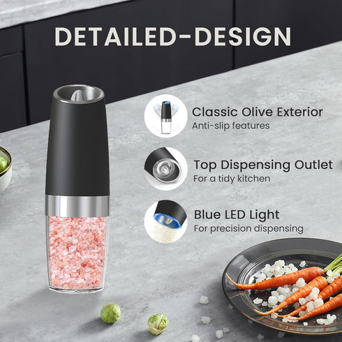 BELRIGO Set Set, 6 2 Pack Battery Operated Salt And Pepper Grinder with LED Light, Automatic Electric Gravity Salt