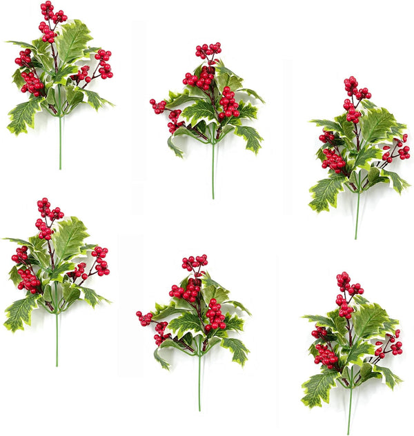 M2cbridge Pack of 6 Christmas Red Berries Artificial Holiday Floral Picks Ornaments