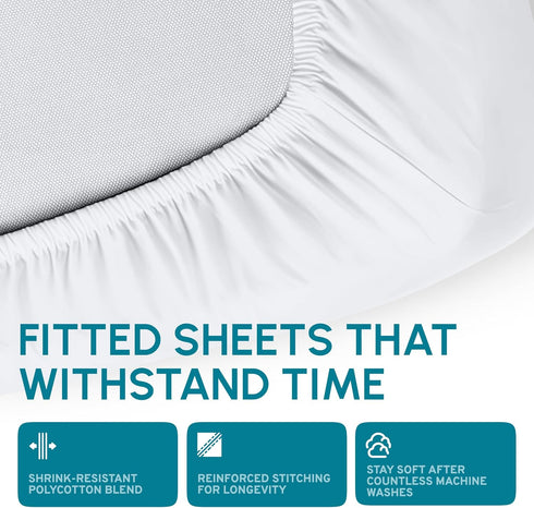 White Classic Fitted Hospital Bed Sheets, Cotton with 200 Thread Count, Size: 36" x 80" x 9"
