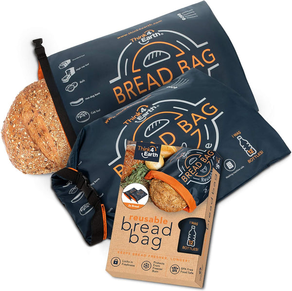 THINK4EARTH Premium Blue Reusable Bread Bags for Homemade Bread Durable & Washable(2