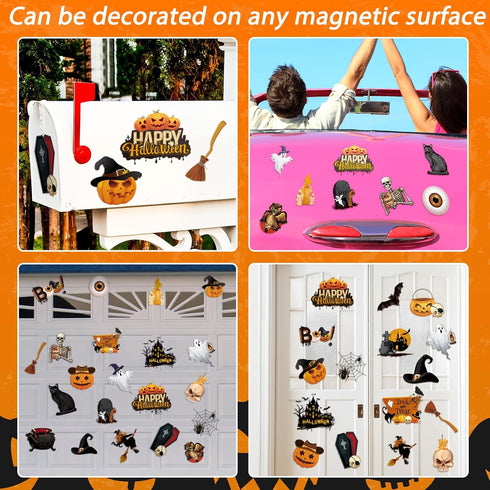 24 Pieces Halloween Refrigerator Magnets, Pumpkin Ghost Decorative Stickers for Metal Door, Mailbox, and Car Decor