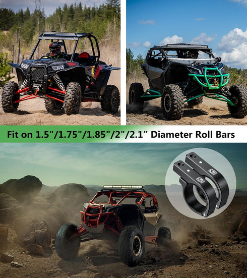 2 PCS UTV Light Bar Mounts, Solid Aluminium Alloy Mounting Brackets for Off-Road LED Light Roll Bar Clamps
