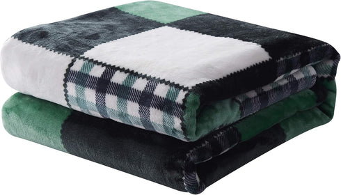 63x87, Tache Forest Green Farmhouse Super Soft Micro Fleece Plaid Patchwork Plush Lightweight Dual-Sided Decorative