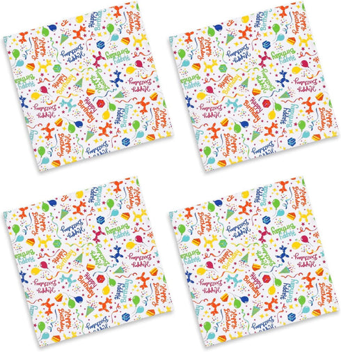 Cackleberry Home Happy Birthday Balloon Dogs Cotton Fabric Napkins, Set of 4, 18 Inches Square