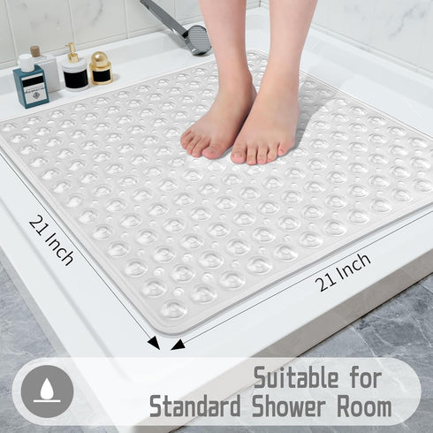 Yimobra Non Slip Shower Stall Mat, 21x21 Inch, Soft Square Bath Mat with Suction Cups and Drain Holes