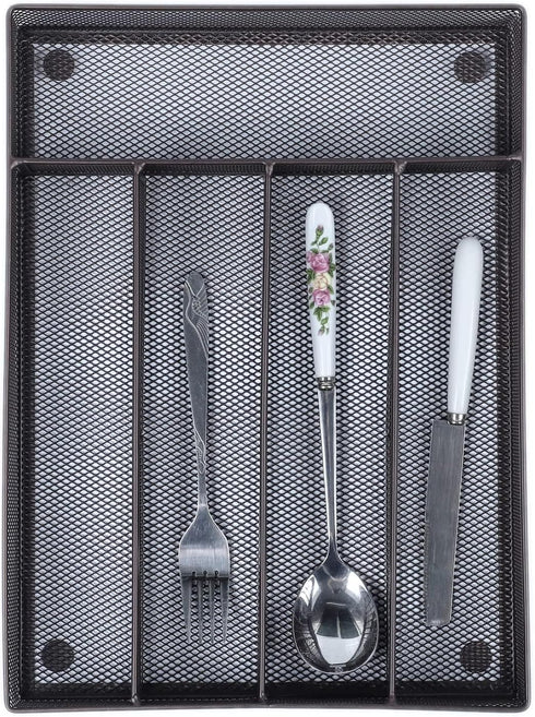 titivate Kitchen Cutlery Tray, Silverware Drawer Organizer with 5 Compartments for Forks/Knives/Spoons (Black)