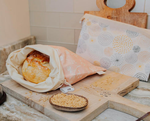 Reliable Rhodes 2 Pack 12x17 Reusable Beeswax Bread Bag Bread Bag for Homemade Sourdough, Beeswax Coated Organic Cotton