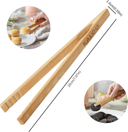 2PCS Reusable Toaster Tongs, Kaloo 8 inch Wooden Cooking Tong, Multipurpose Bamboo Tongs for Fruits, Bread, Pickles, cheese, Bacon, and Muffins by KL KALOO