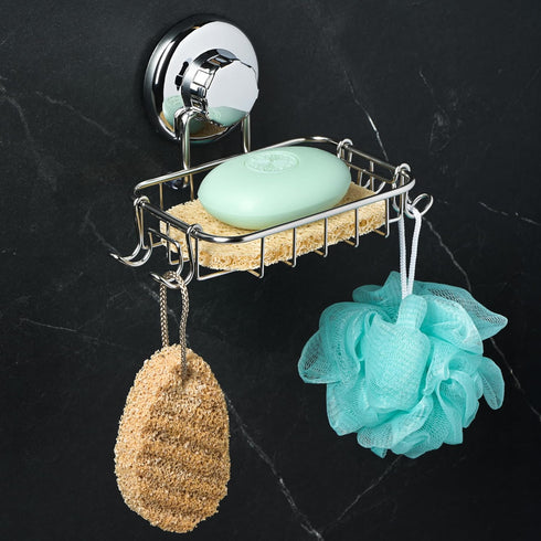 2-Pack 2 SS304 HASKO Suction Cup Soap Holder Bar Soap Dish for Shower with Hooks for Bathroom Optional Mounting