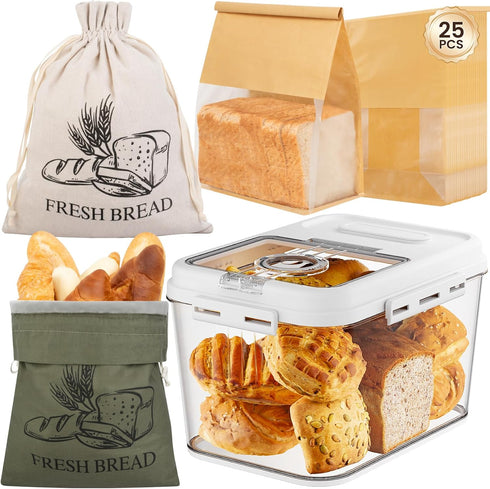 TomCare Larger Bread Box and 2 Pack Linen Bread Bags and 25