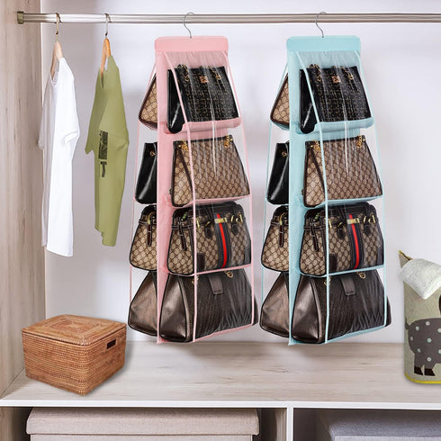 Lirex Light Blue Handbag Hanging Purse Organizer, 8 Pocket Oxford Cloth Storage Hanger for Family Closet Bedroom
