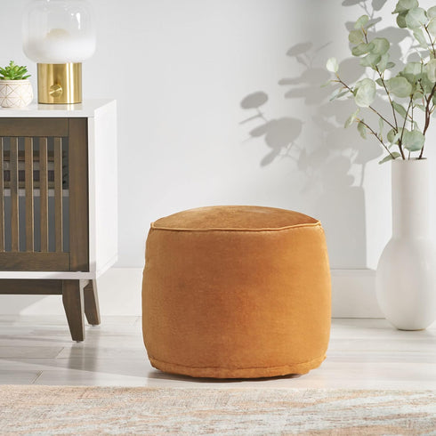 Cozy Apricot Velveteen Cylinder Pouf - Stylish