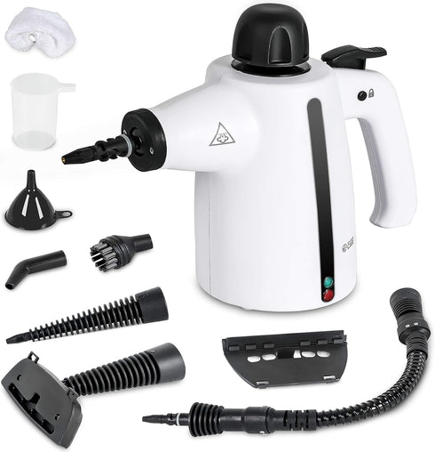 Handheld Steam Cleaner, 9-Piece Accessory Set, White, for Cleaning Couch, Carpet, and Upholstery