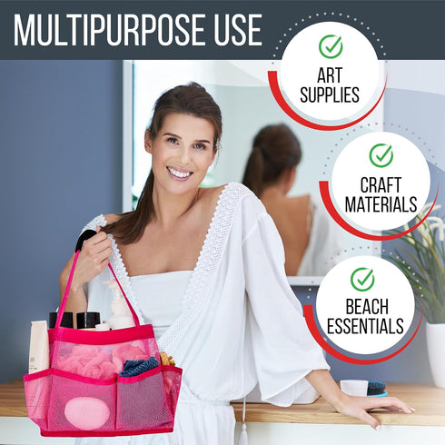 Masirs Mesh Shower Caddy Bag, Large Collapsible Portable Bathroom Organizer for Travel, Gym, & Dorm - 9 Pocket (Pink)