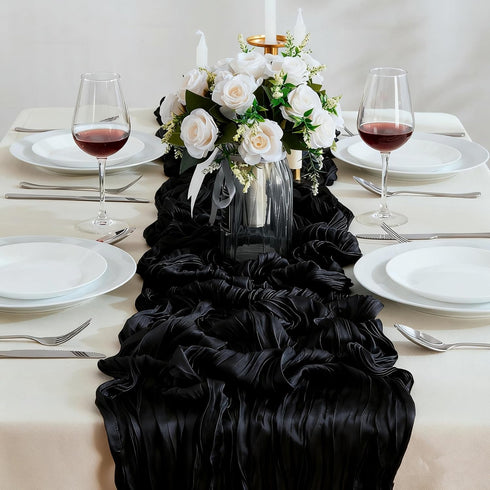 SRIZIAN 10ft Black Cheesecloth Table Runners, Wide Gauze Boho Table Runners for Bridal Shower Wedding Birthday Party