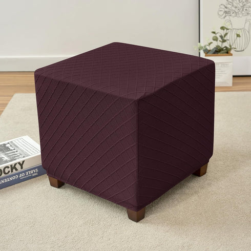 ANWUCHEN Ottoman Cover-Stretch Knitted Jacquard Ottoman Cover Square-Soft Square Ottoman Covers Slipcover -Thick