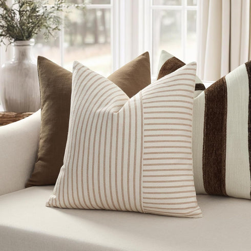 12x20, Set 2, YCOLL Farmhouse Pillow Covers Modern Accent Lumbar Throw Pillow Covers of Khaki and Beige Striped