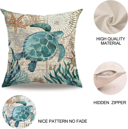 7COLORROOM 2pack Sea Turtle Pillow Cases, Ocean Theme Decorative Throw Pillow Covers 18 18
