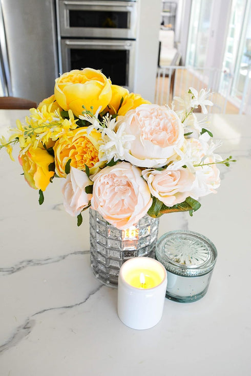 Admired By Nature 9 Stem Artificial Flowers English Rose Bud Spring Wedding Bouquet for Bride Bridesmaid, Yellow Floral