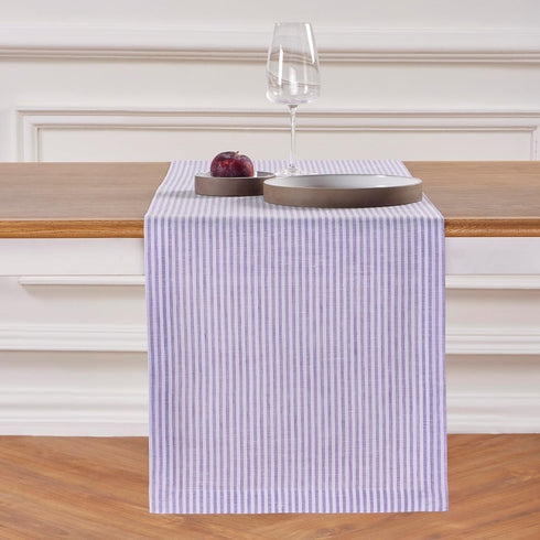 Solino Home Linen Table Runner 48 Inches - Narrow Stripe 100% Pure