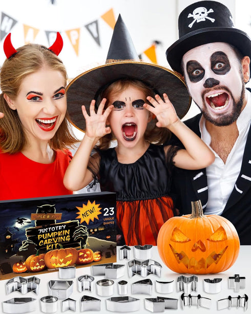 JUSTOTRY Pumpkin Carving Kit with Hammer, Safe for Kids, Durable Stainless Steel Non-knife Tools, 23 PCS