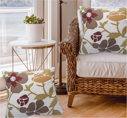 Aitliving 18X18 1PC County Throw Couch Pillow Cover Retro Floral Traditional Appliqud Accent Cotton Slub Satin
