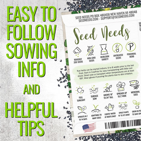 (2 Packs) Seed Needs Rue Seeds for Planting - Non-GMO Heirloom & Untreated Perennial Herb Seed to Plant a Home Grown