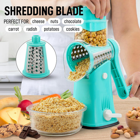 Zulay Rotary Cheese Grater, 5 Blade Manual Hand Crank Cheese Shredder, Calm Teal