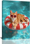 Lunavix Funny Cat Bathroom Canvas Wall Art Kitten Ocean Wall Decor Kitten Swim