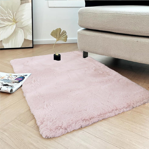 Latepis Light Pink Small Faux Rabbit Rugs 2x3 - Washable Furry Rug for Living Room, Bedroom, Nursery