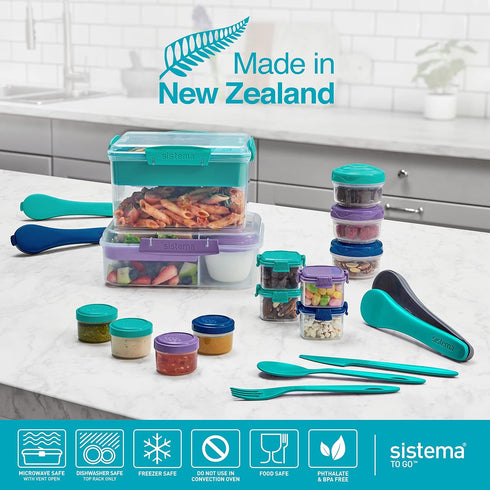 Sistema 4-Piece Salad Dressing and Condiment Containers with Lids for Lunch