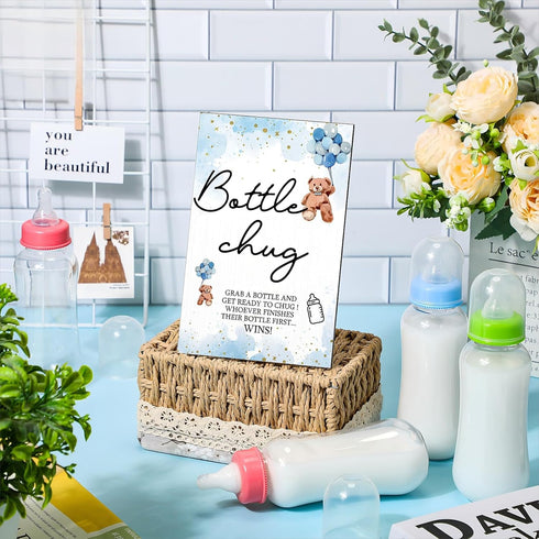 12 1 Roowest Bottle Chug Baby Shower Game Favors Pcs Baby Shower Bottles Favor with Wooden Sign for Gender Reveal Party