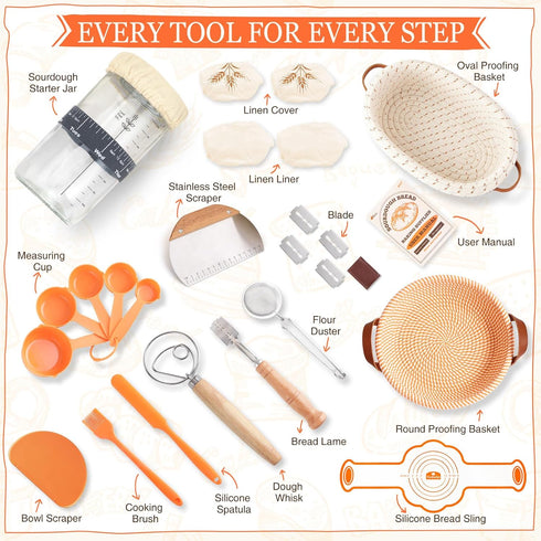 VEDALIO Sourdough Starter Kit, Sourdough Bread Baking Supplies, Sour Dough Starter Kits, Woven Bread Proofing Basket