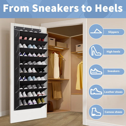 TAHAVICE 10-Tier 30 Closet, Large Size Over The Door Shoe Organizer, Holds Pairs Hanging Shoe Rack with Deep Pockets