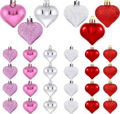 Emopeak 24 Pieces Romantic Heart Ornaments for Valentine Tree, Valentine's Day Heart Baubles - 2 Styles