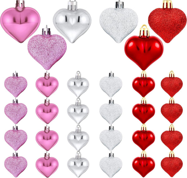 Emopeak 24 Pieces Romantic Heart Ornaments for Valentine Tree, Valentine's Day Heart Baubles - 2 Styles