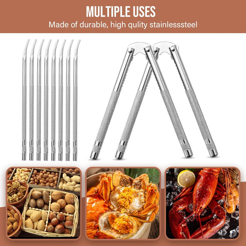 Set, 10-Piece Set Lobster Crackers and Picks Crab Leg Cracker Tools - Stainless Steel Seafood Crackers & Forks Nut