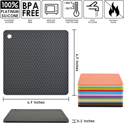 Silicone Trivets Mats Set - Heat Resistant Pot Mat for Countertop, Table Placemats, 4 Pack, Black