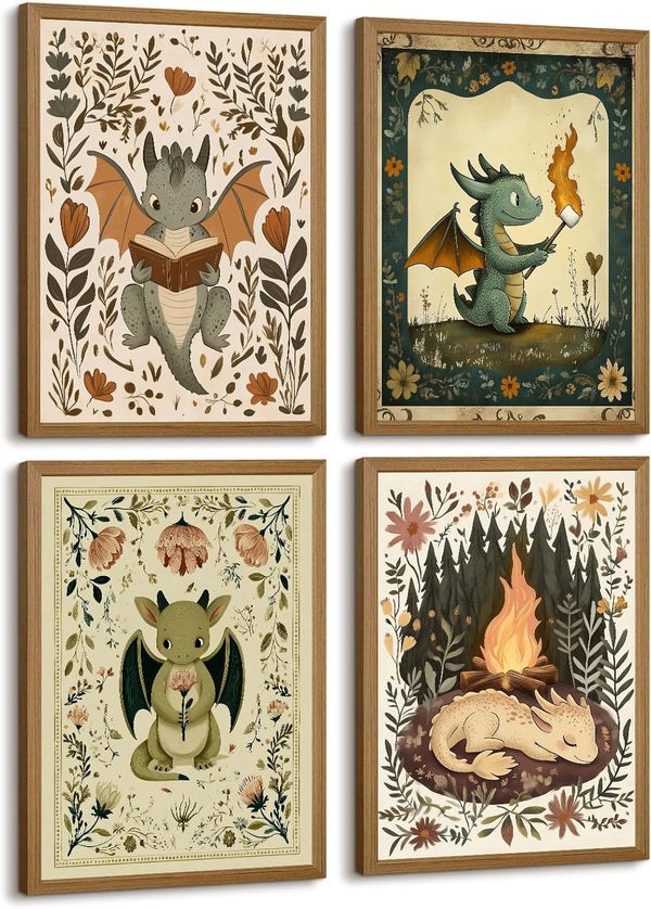 Pennclys Vintage Nursery Dragon Wall Art Baby Boy Room Canvas Wall Decor Whimsical