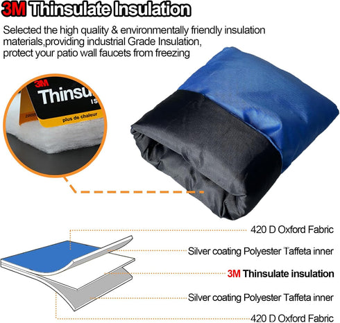 3M 10"H 6.3"W 4 Enlarge Outdoor Faucet Cover for Winter Freeze Protection, Thinsulate, x Hose Bib Covers for Wall Taps